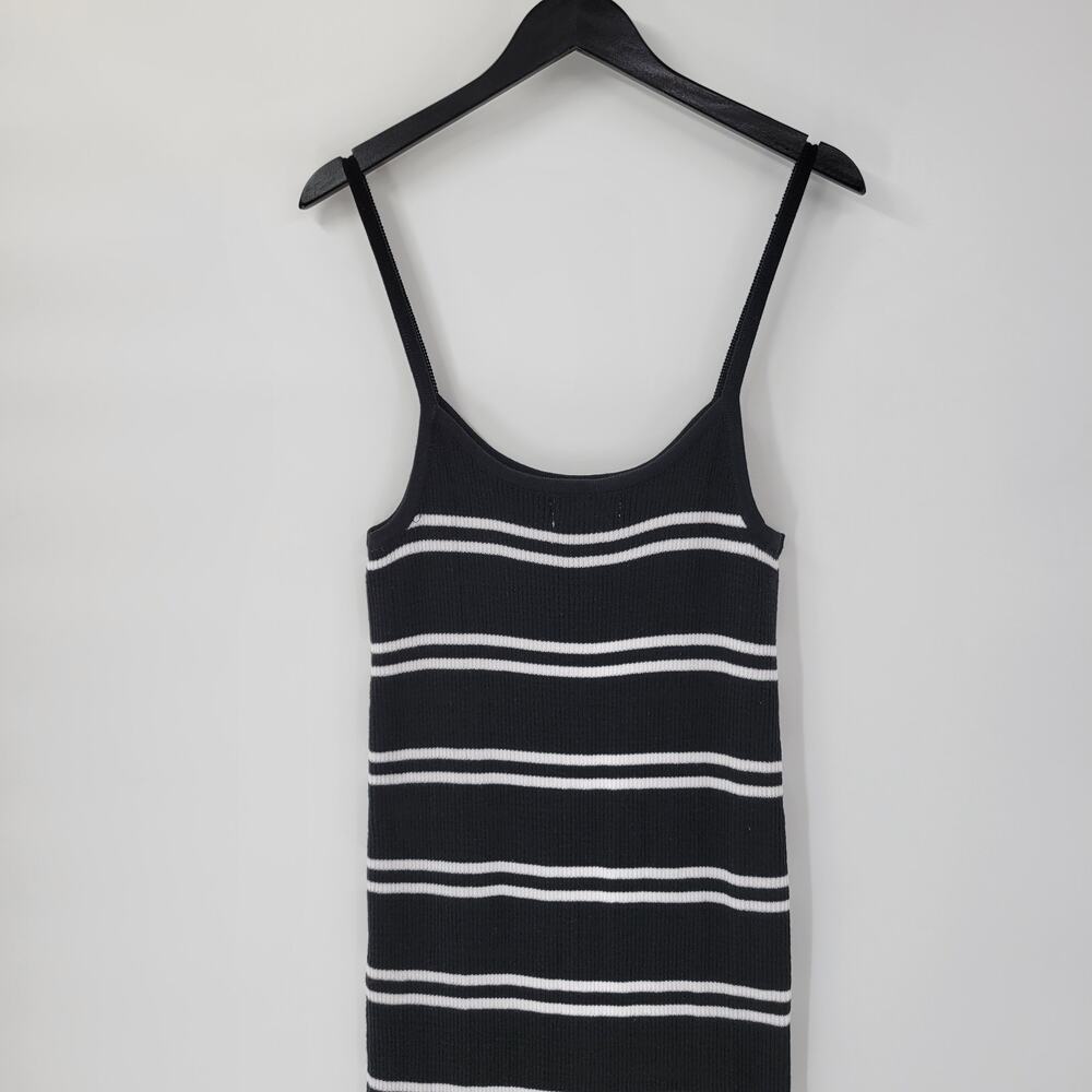 C+D+M Womens Tank Dress‎ XL Black White Ribbed Knit Pullover Spaghetti Straps